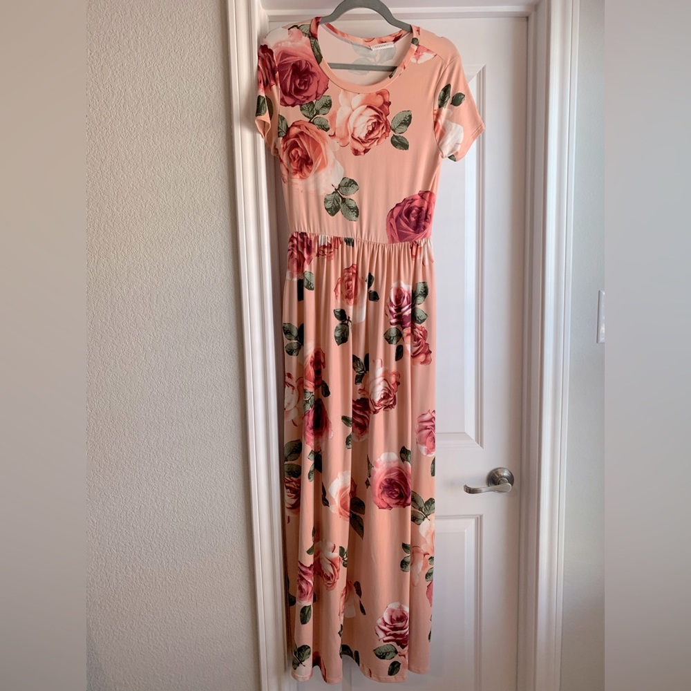 REBORN Stretchy Maxi Dress in Rose Floral - Bump Friendly!